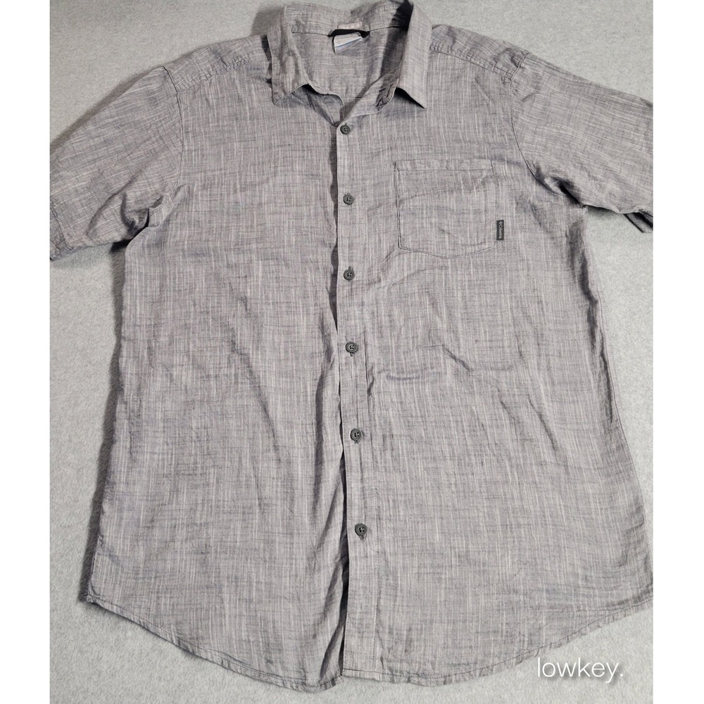 Columbia Mens Grey Cotton Short Sleeve Button Down Shirt Regular Fit L Gorpcore